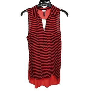 $84 NEW Splendid Collared Sleeveless Top Striped Red Blue Blouse Extra Small XS